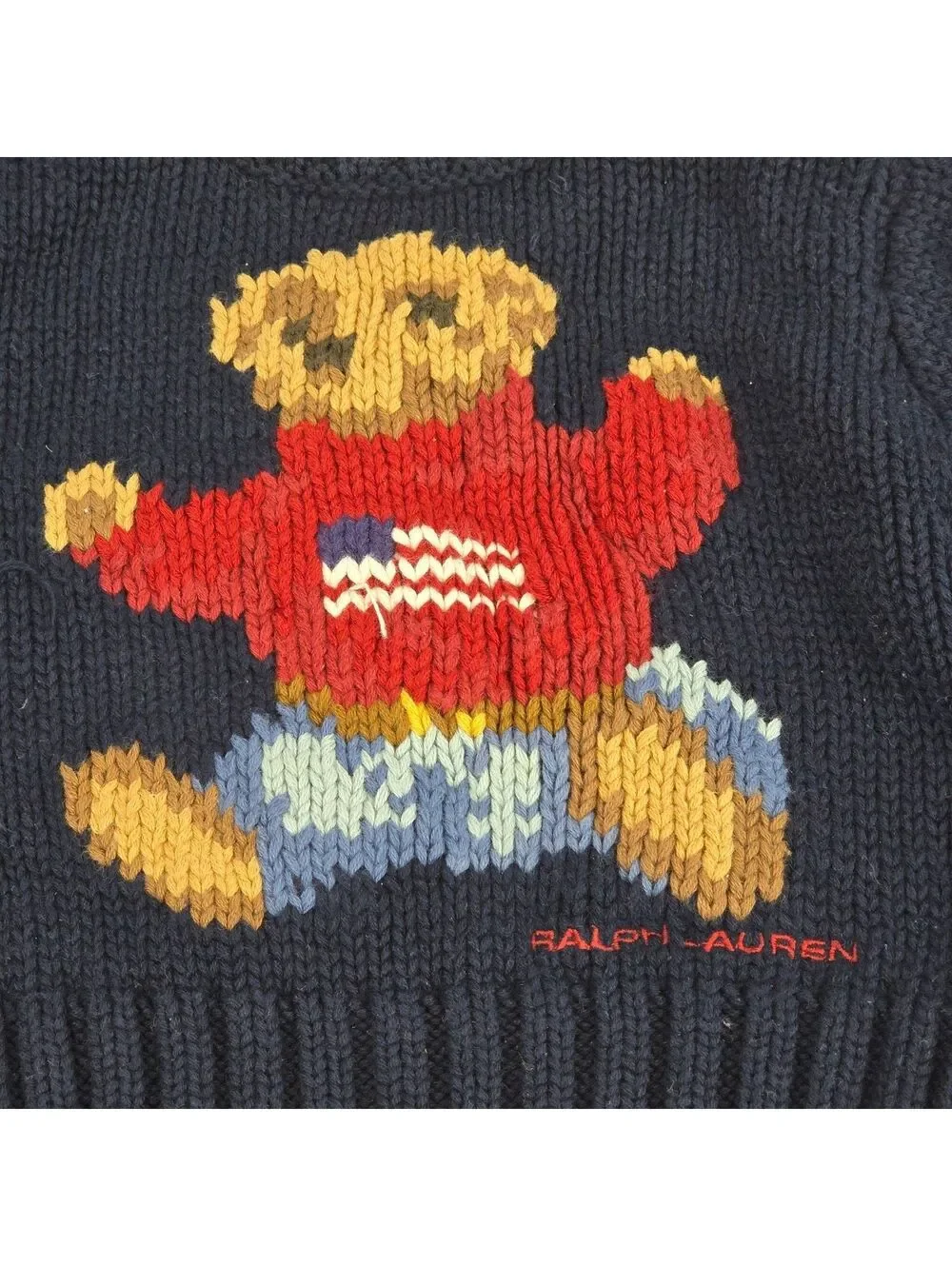 Ralph Lauren Polo Bear With Flag 90’s Sweater Hand Framed Beautiful Rare 3m-12m